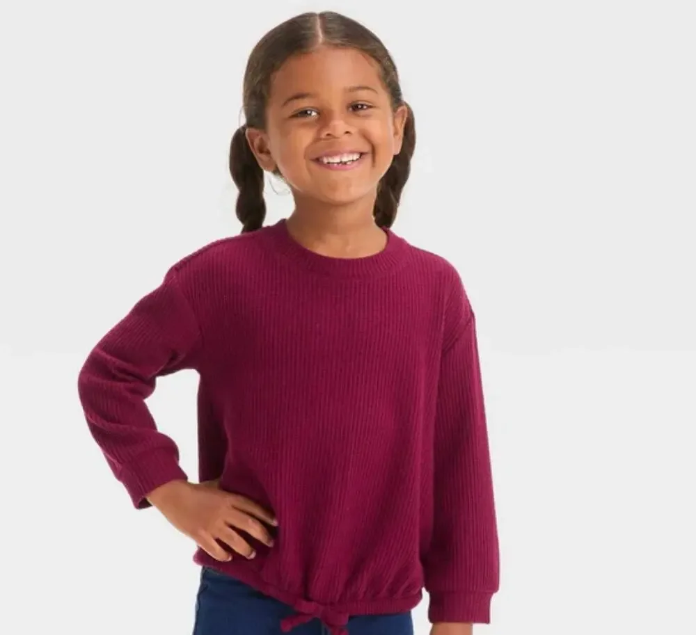Cat & Jack burgundy waffle top/black pants Size 3T